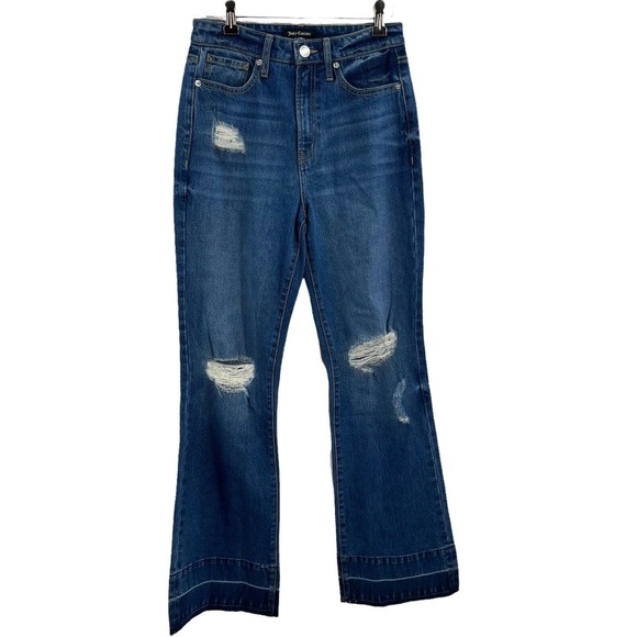Juicy Couture Flare Leg Let Down Hem Medium Wash Jean Size 26 New - Picture 1 of 9